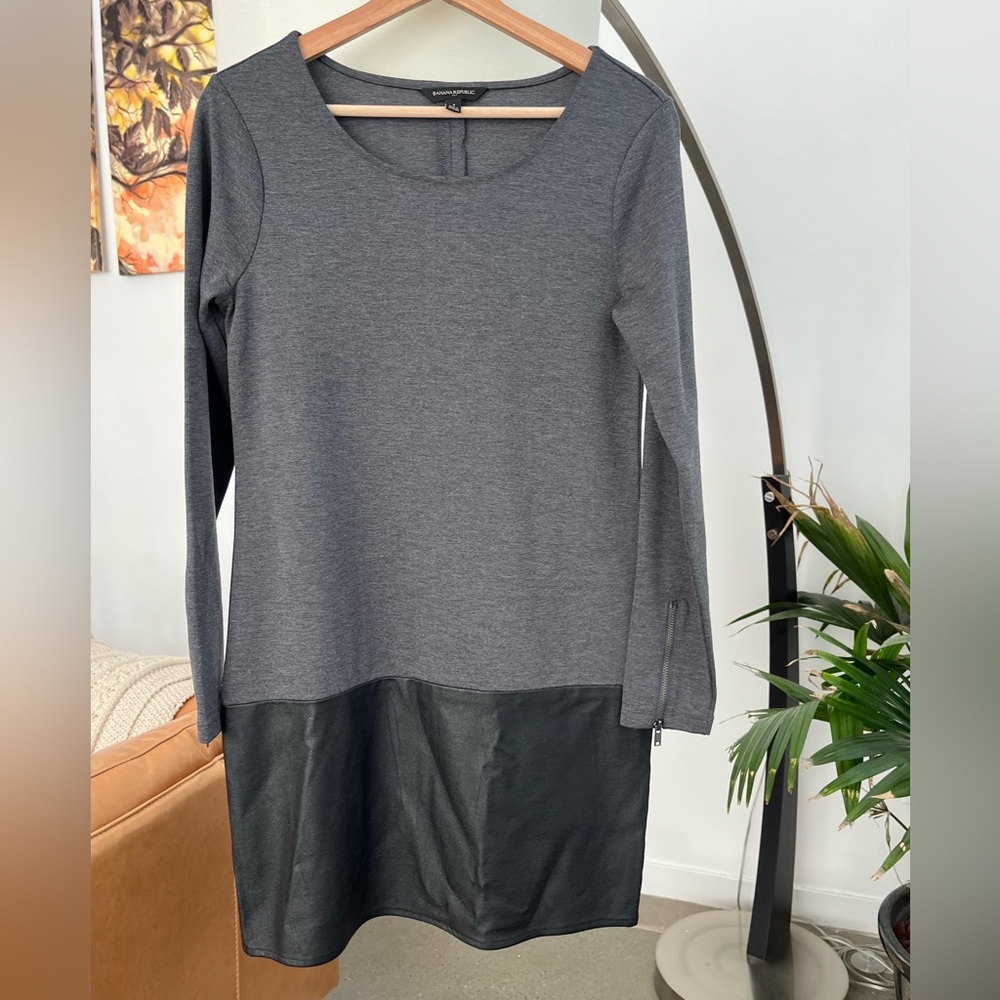 Banana Republic Vegan Leather Trim Long Sleeve Dress